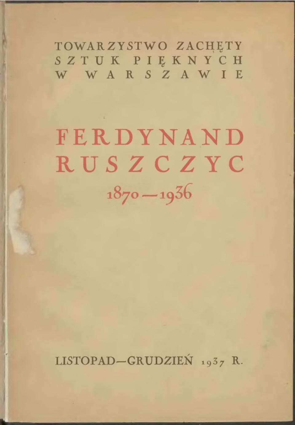 Katalogas „Ferdynand Ruszczyc 1870-1936 m.“, 1937 m. 
